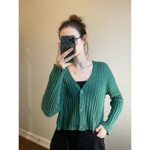 Green Cropped button Cardigan Size M